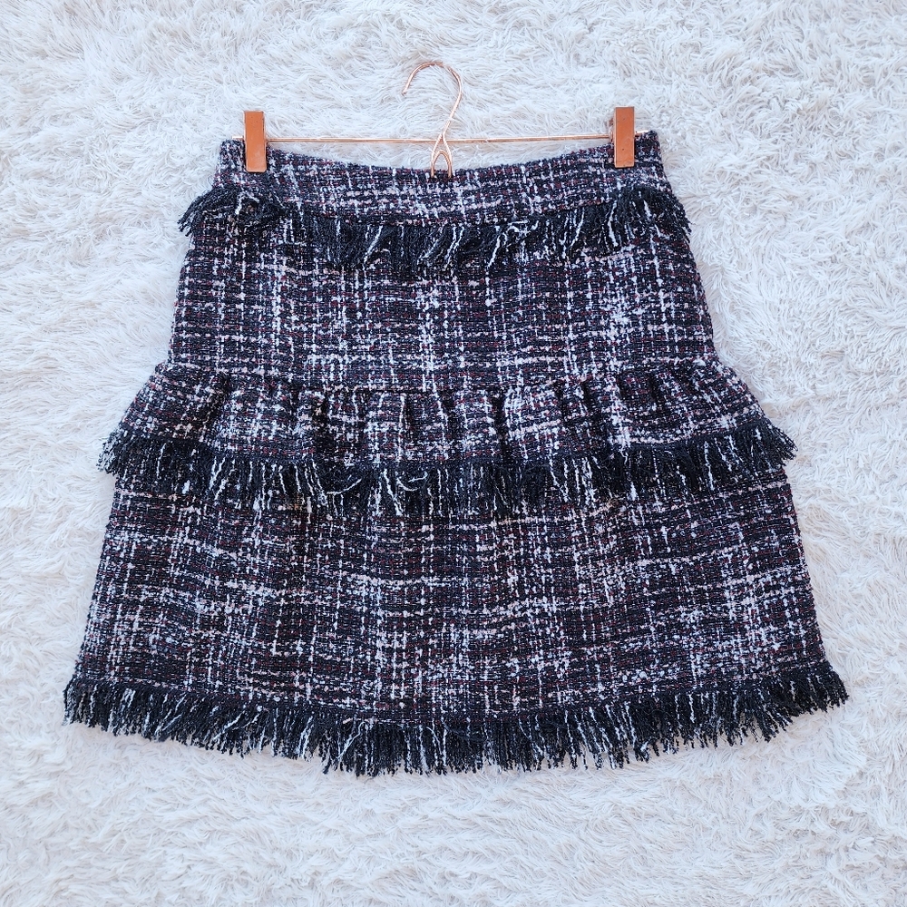 Halogen Black Tweed‎ Fringe Mini Skirt